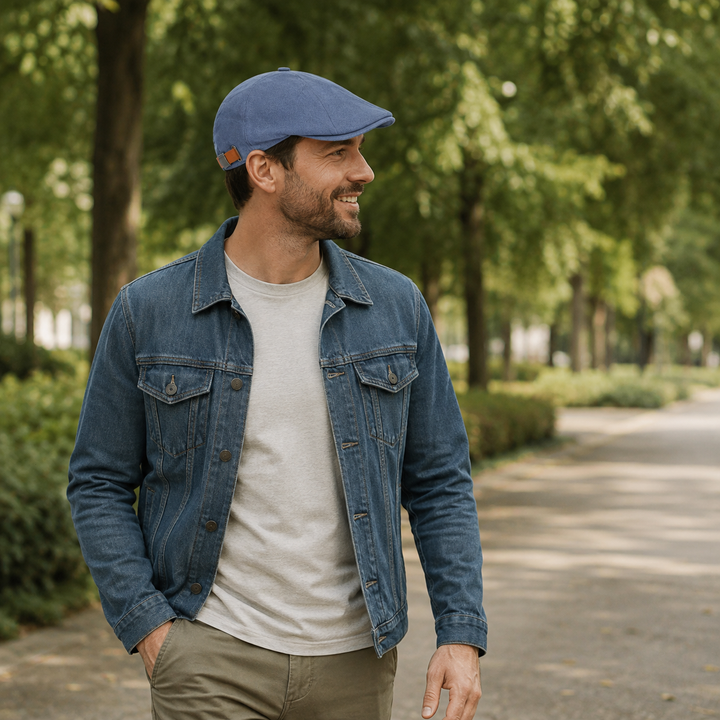 Béret élégant pour homme, ajustable. Tissu coton/polyester uni. Parfait pour la mode masculine.