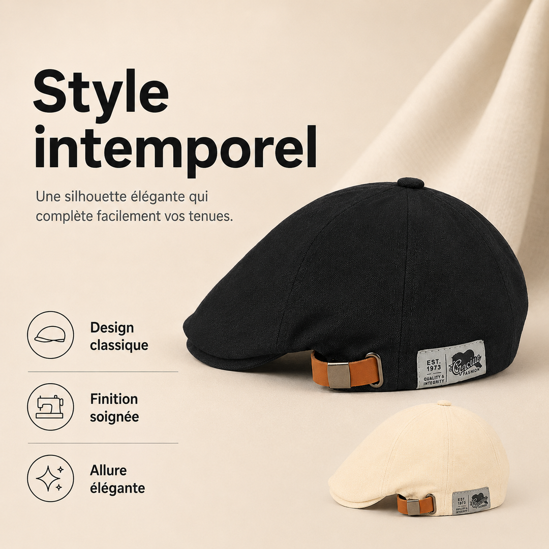 Élégant béret ajustable homme. Idéal pour un style chic en printemps et automne. Coton/polyester.
