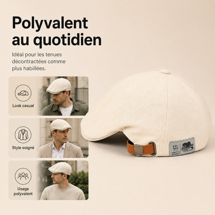 Béret homme ajustable élégant. Casquette confortable pour un look mode masculine automne.