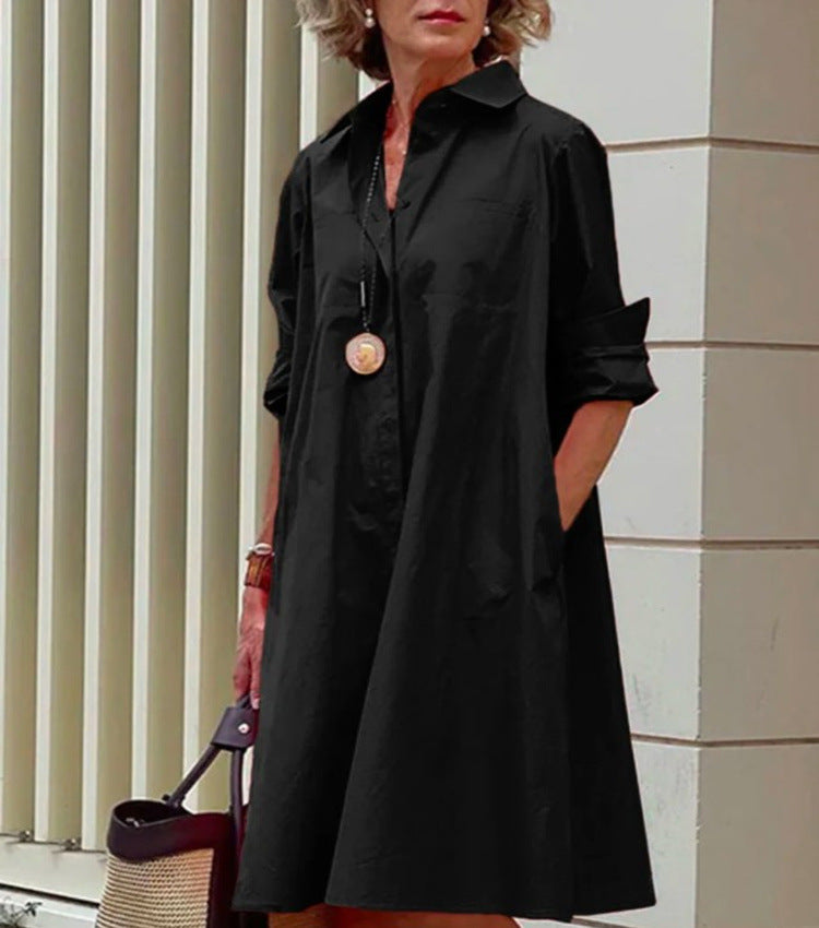 Robe midi décontractée en coton pour femme, coupe fluide, idéale pour le quotidien élégant.
