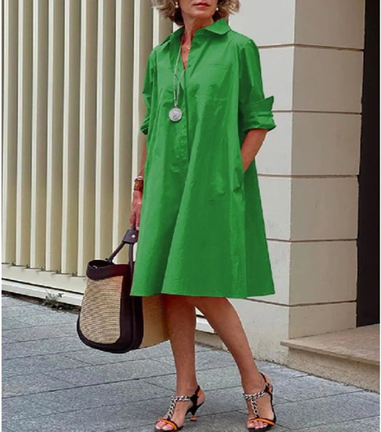 Robe midi en coton douce pour femme, coupe ample et confortable, idéale pour le week-end estival.