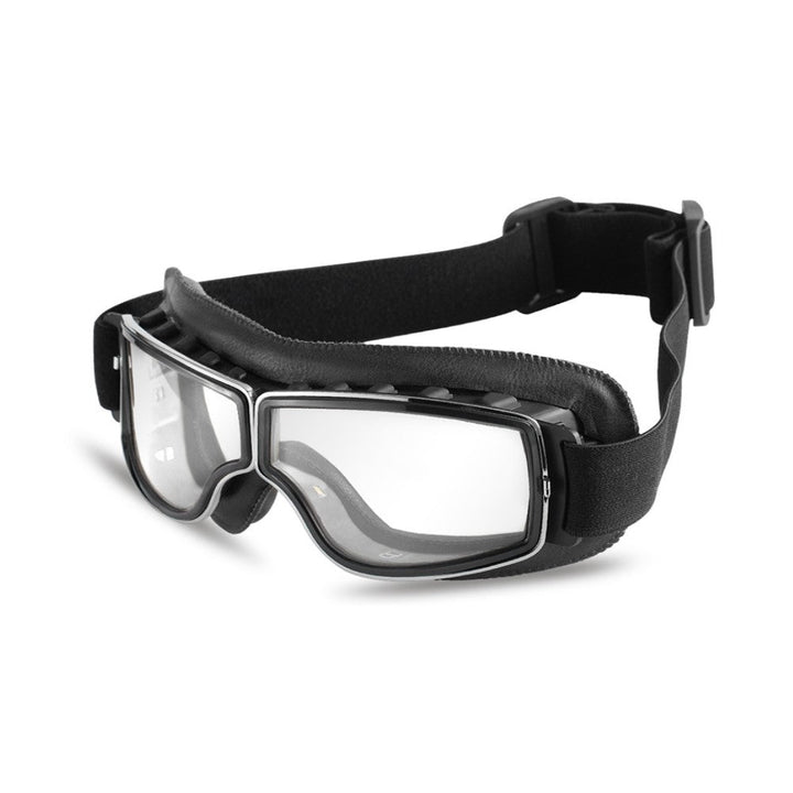 Lunettes moto vintage en cuir véritable pour un style rétro intemporel. Protection oculaire optimale contre le vent.