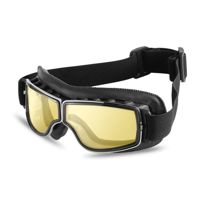 Lunettes de moto style vintage en cuir, protection oculaire motard avec design rétro et matériaux de qualité.