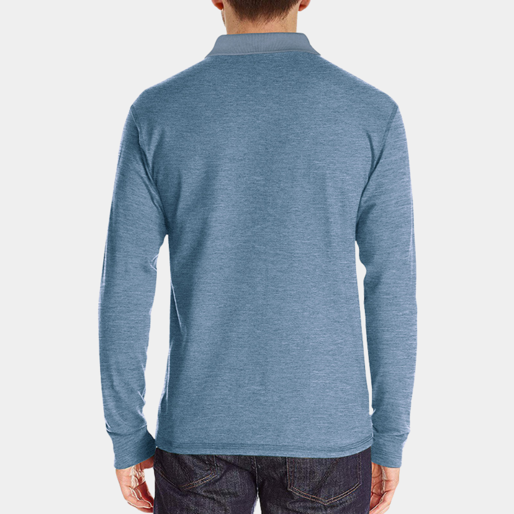 Polo homme à manches longues en tissu doux, parfait pour le confort automnal et la mi-saison.