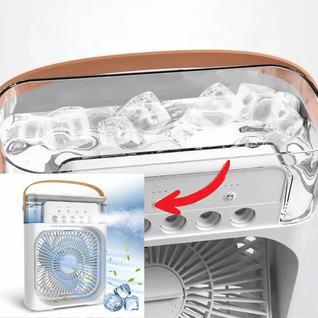 Appareil 2-en-1: mini ventilateur silencieux et humidificateur portable pour un air frais et hydraté.