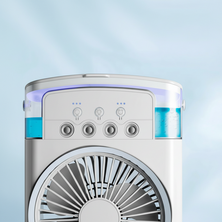 Rafraichisseur d'air personnel portable 2-en-1, avec fonction humidificateur, parfait pour la maison ou le bureau.
