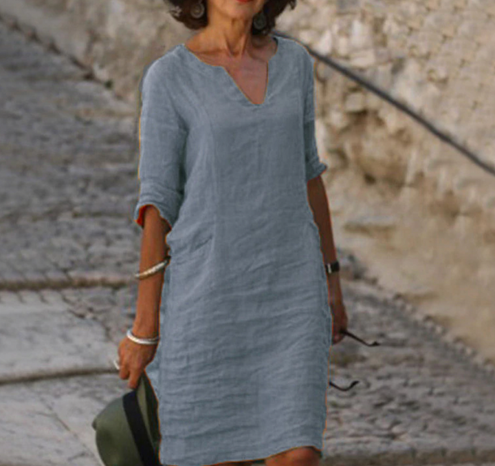 Robe longue fluide femme printemps-été, manches longues, élégance décontractée et confortable.
