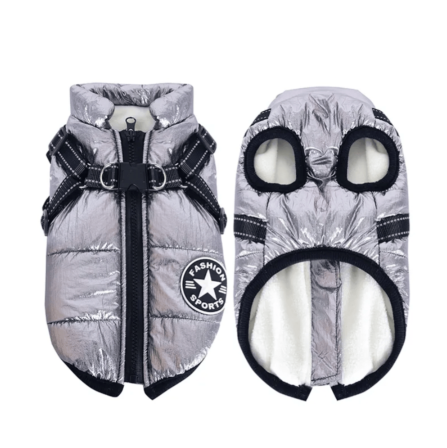 Veste de sécurité pour chien, imperméable, chaude, avec harnais résistant, idéale par temps froid.