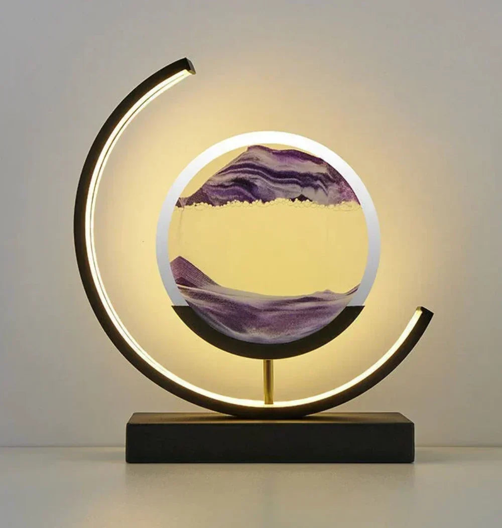 Lampe d'ambiance zen avec sable mouvant, apportant lumière douce et décoration originale à votre intérieur.