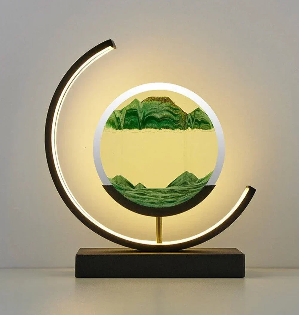 Lampe décorative paysage de sable mouvant pour ambiance zen et relaxation intérieure.