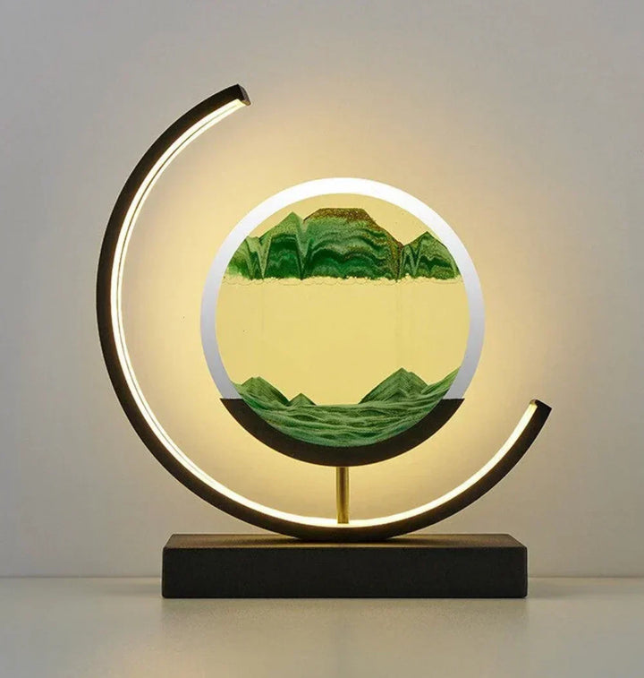 Lampe décorative paysage de sable mouvant pour ambiance zen et relaxation intérieure.