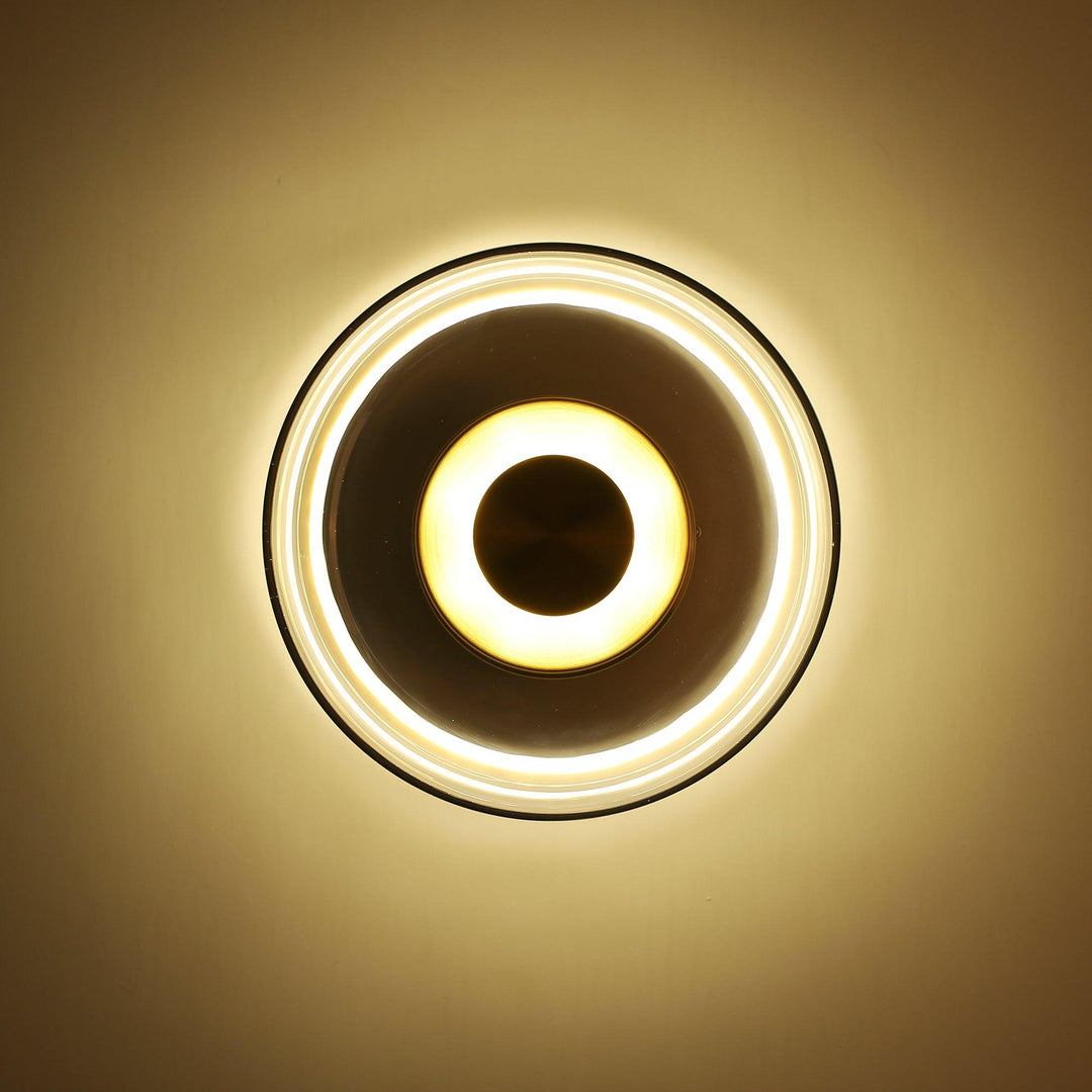 Applique murale LED verre clair, laiton brossé, lumière chaude, luminaire salon.