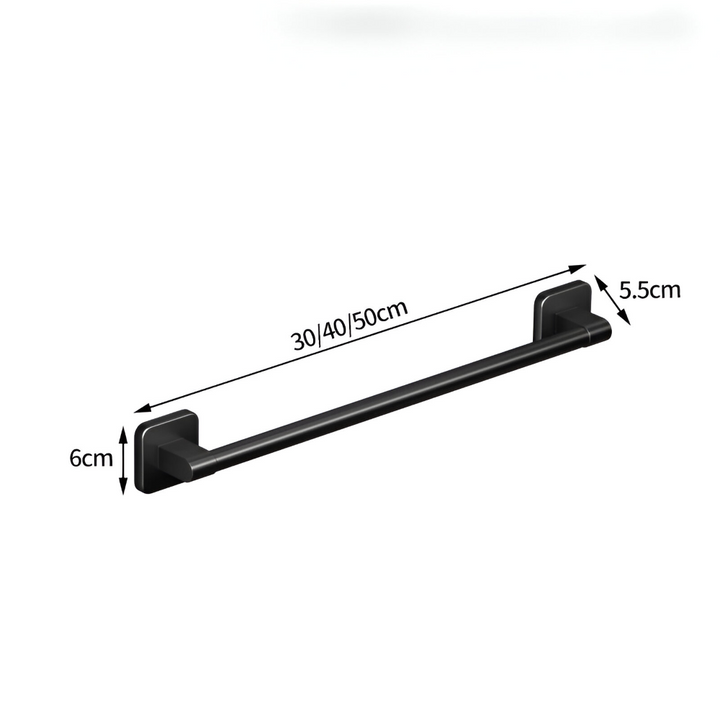 Porte-serviettes autocollant en aluminium noir, fixation sans perçage pour salle de bain moderne et pratique.