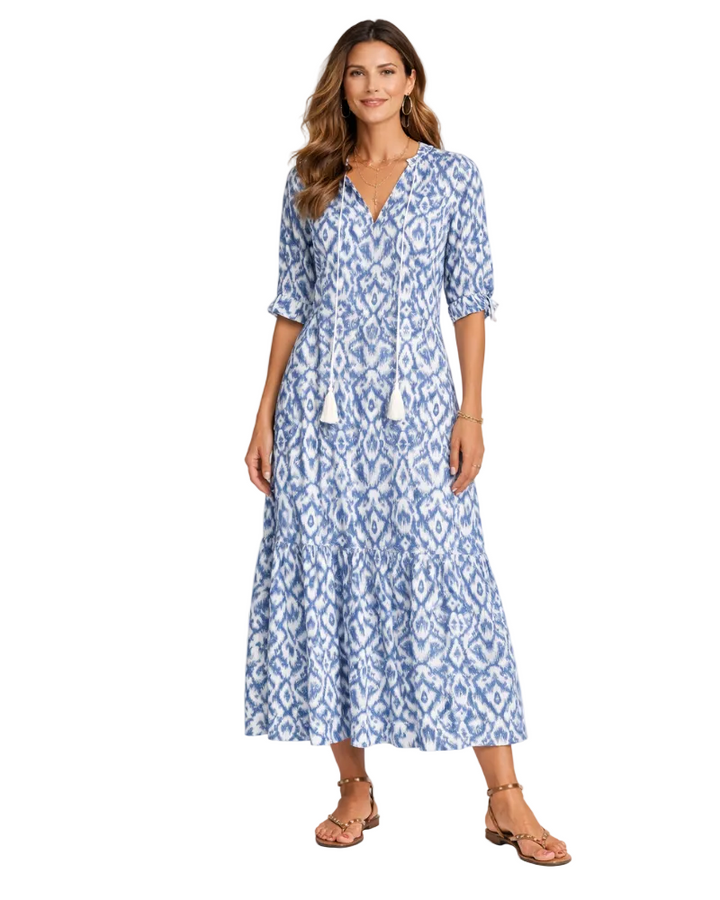 Robe maxi bohème chic femme, style Ibiza, parfaite pour l'été et la plage.