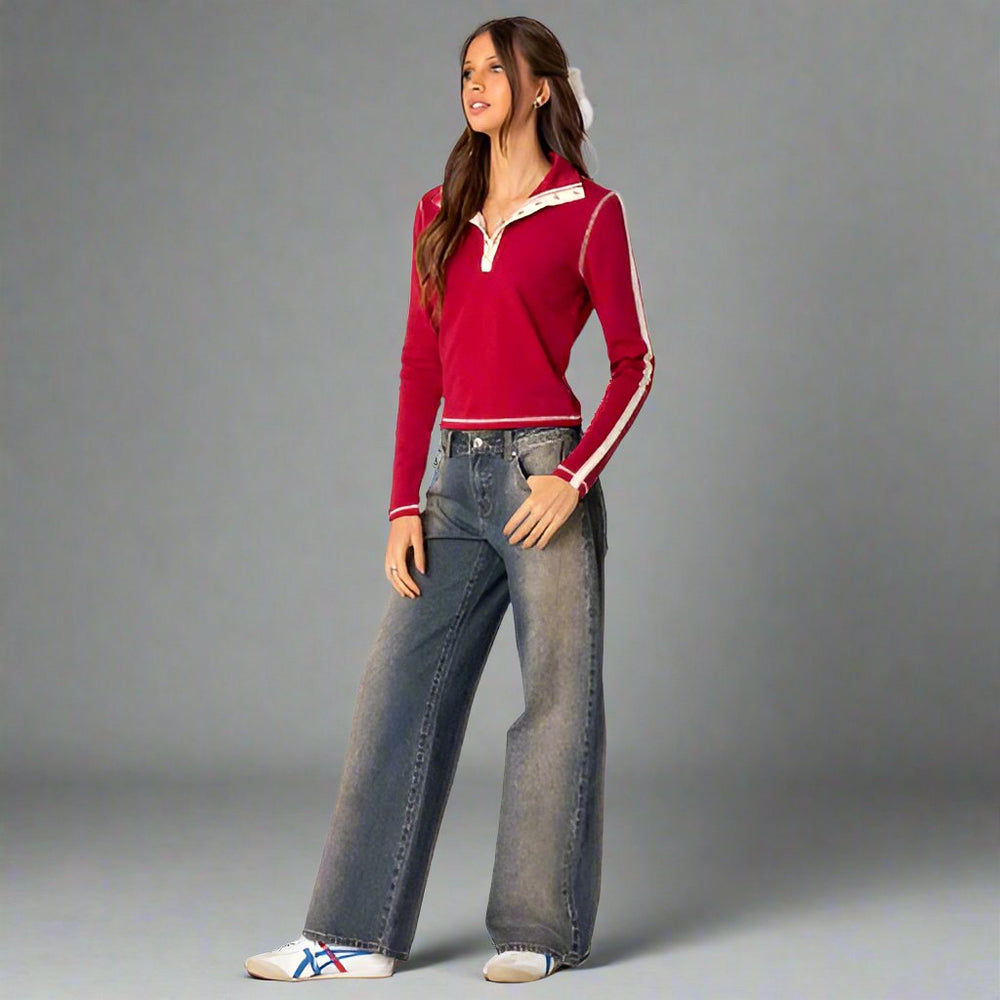 Pantalon jean femme taille basse confortable, tissu stretch moderne pour une silhouette décontractée tendance.
