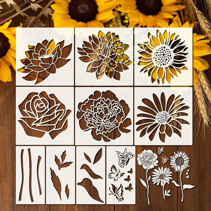 Libérez votre créativité avec cet ensemble de 10 pochoirs floraux DIY réutilisables. Idéal pour décorer murs, tissus et meubles.