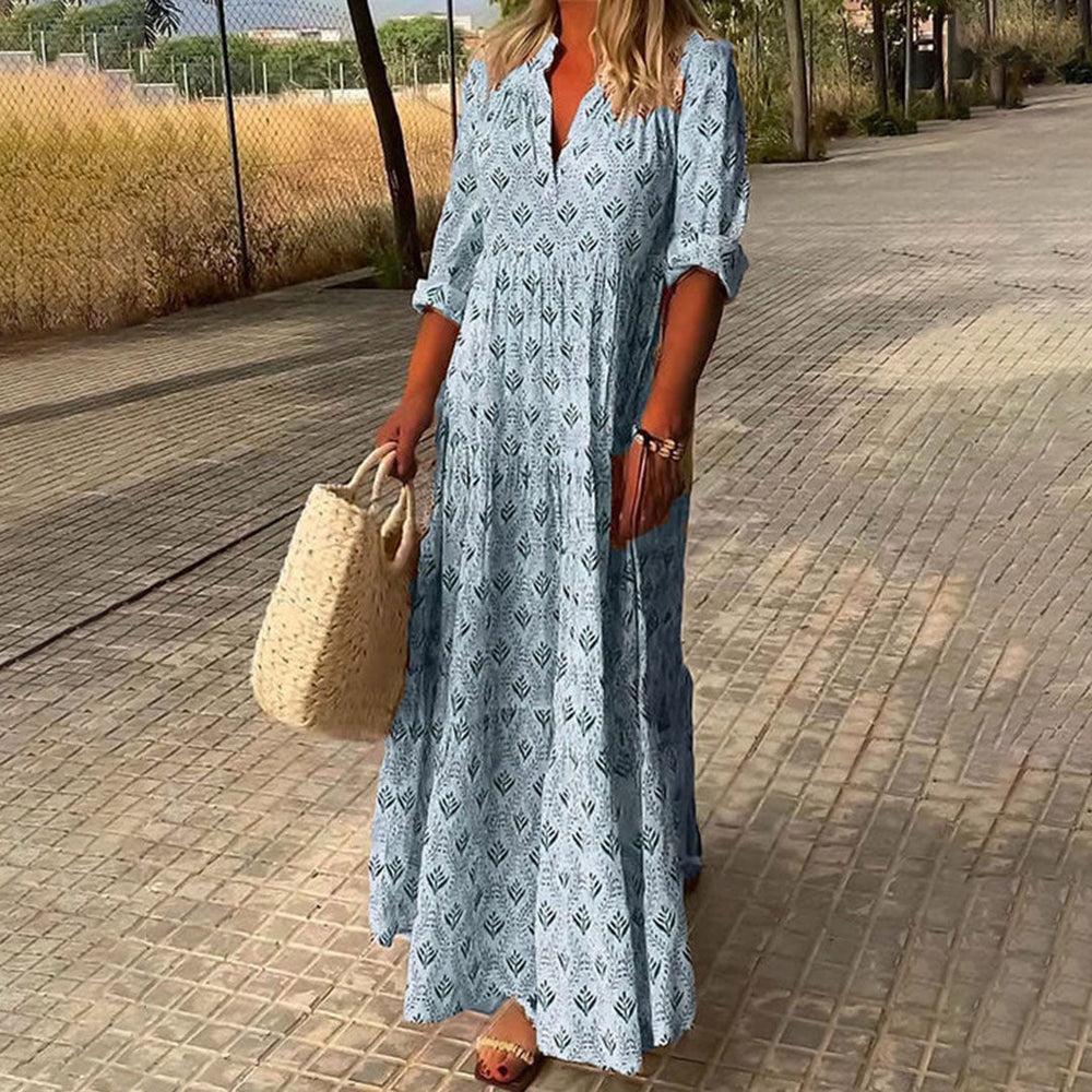 Robe de soirée femme bohème chic, longue et fluide, idéale pour mariage, cocktail ou cérémonie printanière.