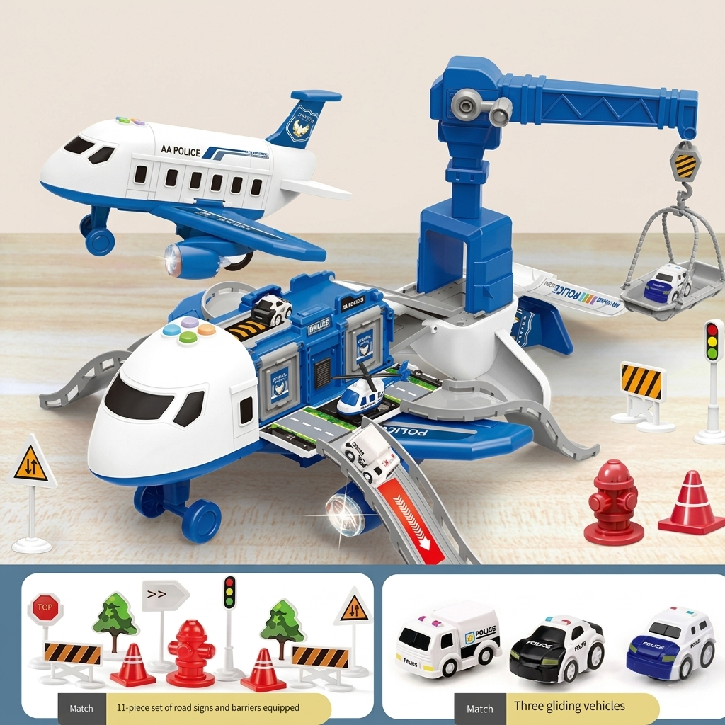 Jouet avion SkyQuest et véhicules pour enfants, stimulant l'imagination et le jeu de rôle créatif.