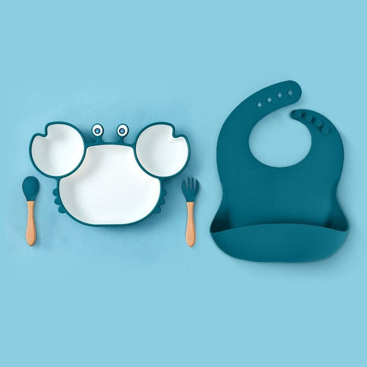 Accessoire repas bébé: assiette silicone crabe rouge, sans BPA. Conception antidérapante pour des repas tranquilles.