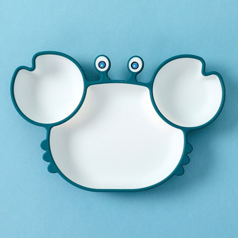 Assiette bébé en silicone durable, design crabe. Facile à nettoyer et antidérapante, parfaite pour les repas d'enfant.