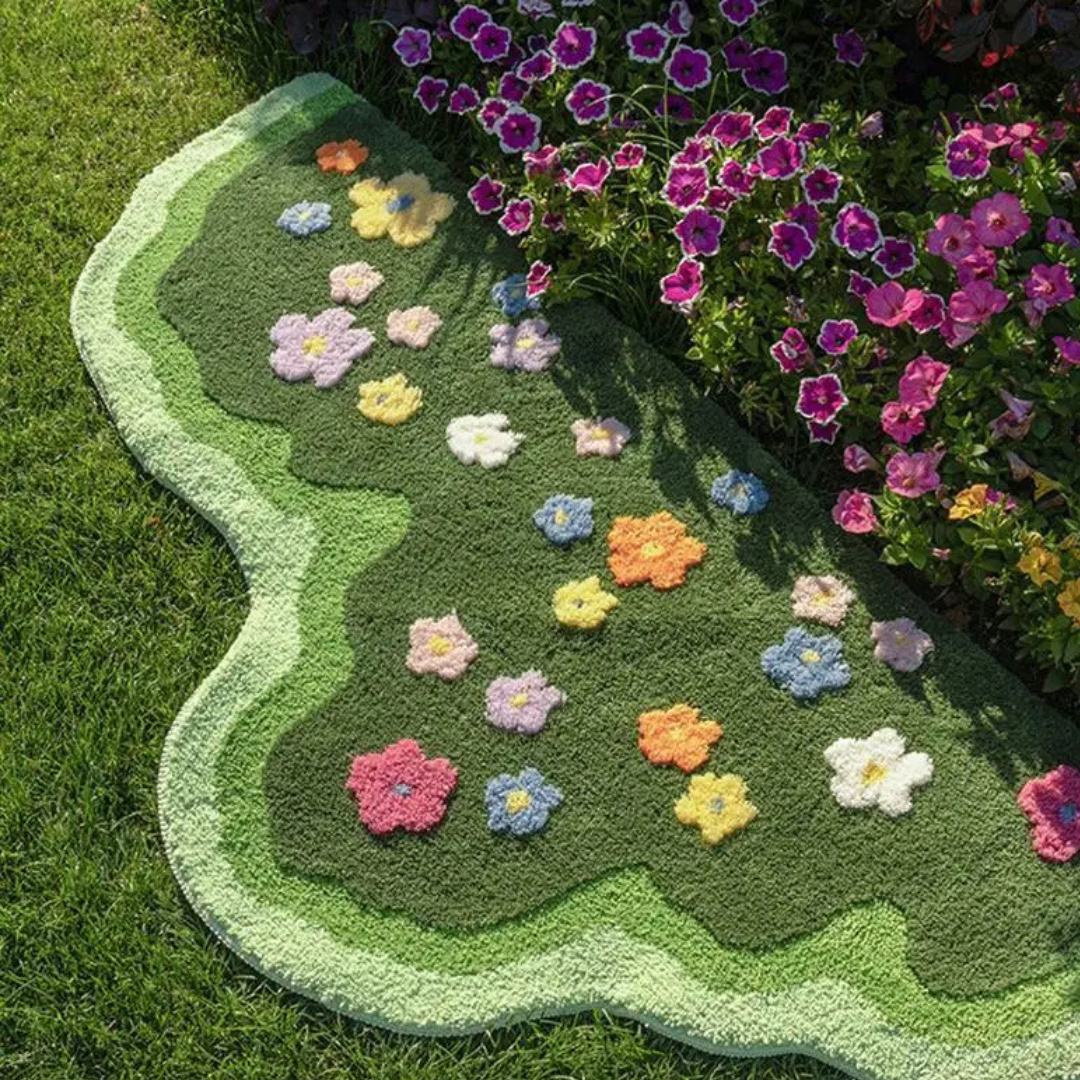 Coussin de sol floral antidérapant pour chambre, motif fleur GardenGlow. Ajoute confort et style à votre intérieur.