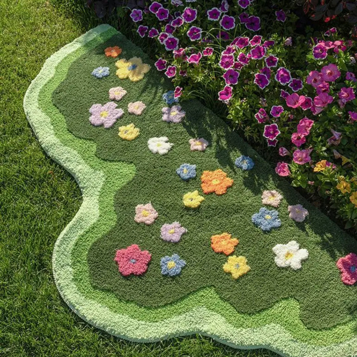 Coussin de sol floral antidérapant pour chambre, motif fleur GardenGlow. Ajoute confort et style à votre intérieur.