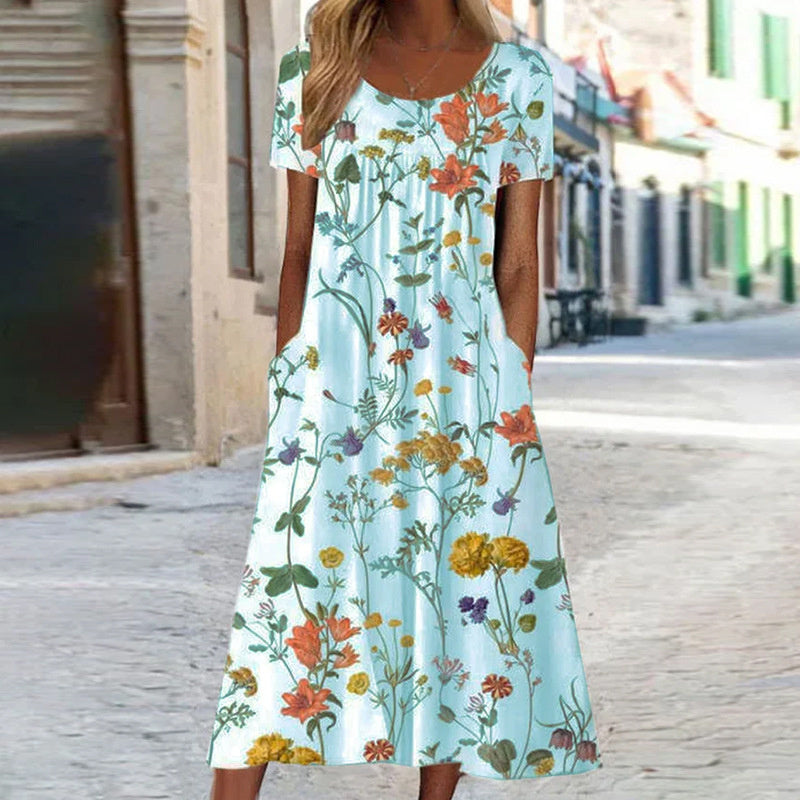 Robe florale femme, design élégant et décontracté, idéale pour l'été. Tissu léger, parfait pour vacances ou sorties printemps.