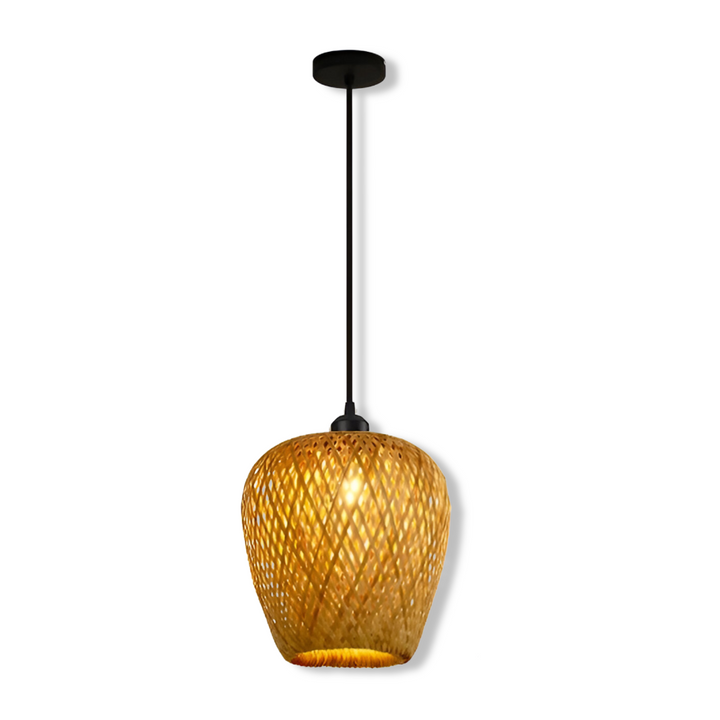 Luminaire intérieur design, éclairage suspendu en fibres naturelles pour une ambiance zen.