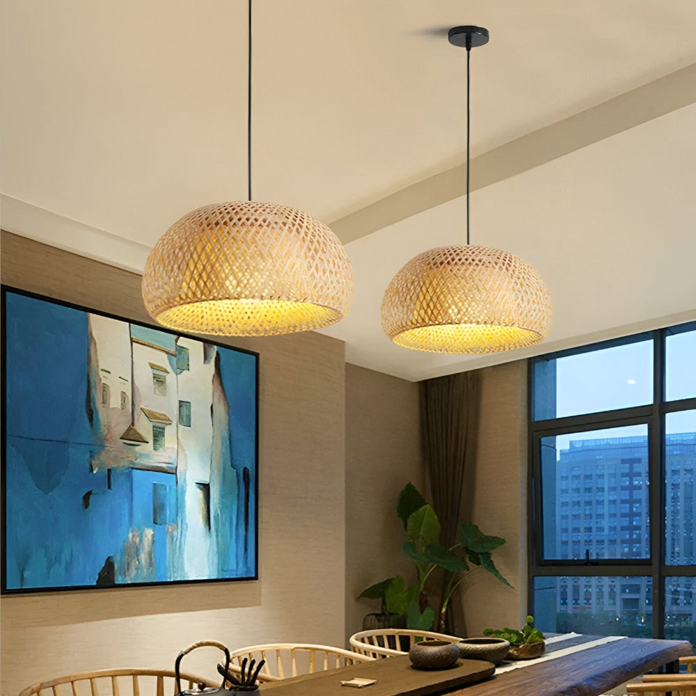 Lampe bohème en fibres tressées, apporte une touche chaleureuse à votre espace de vie.