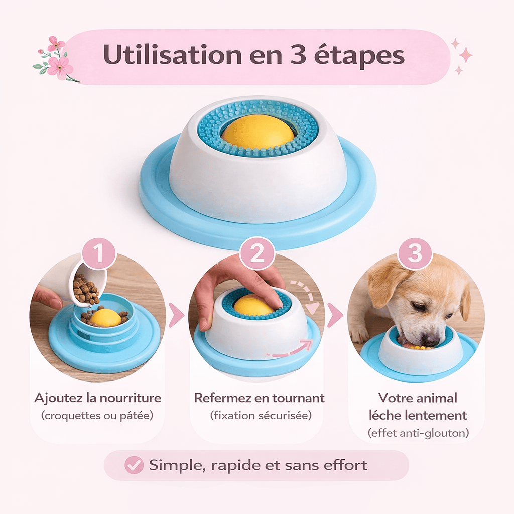 Détail du bol à lécher en silicone pour chien et chat. Surface texturée pour l'enrichissement, effet anti-stress et apaisant.
