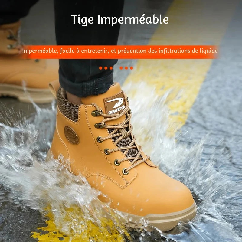 Bottes antidérapantes avec embout acier résistant aux chocs, sécurité chantier essentielle pour hommes.