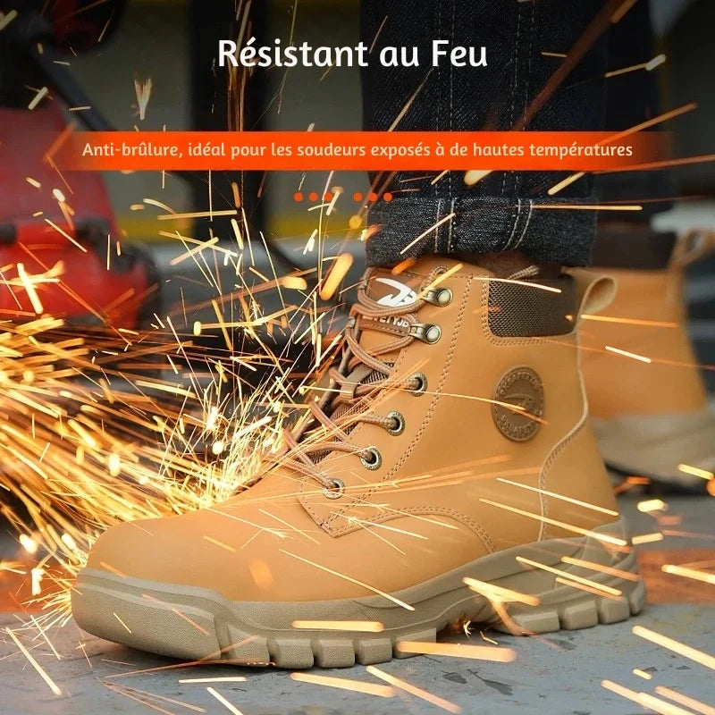 Bottes de sécurité imperméables hommes en cuir durable, résistantes eau & intempéries. Protection fiable.