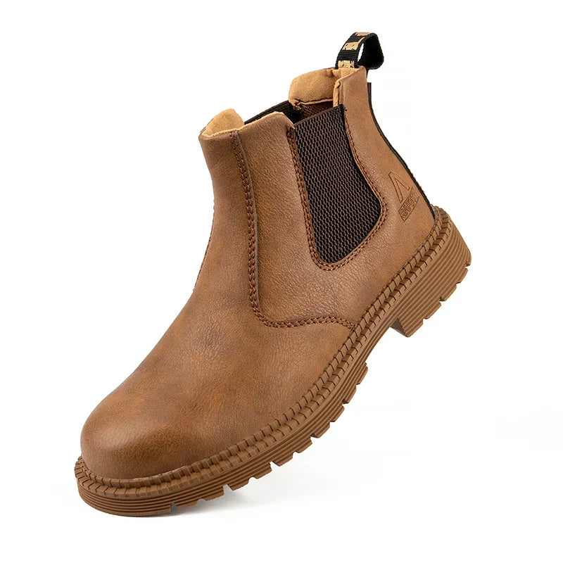 Bottes de travail confortables pour hommes, imperméables, avec embout en acier, conçues pour la robustesse et la sécurité.