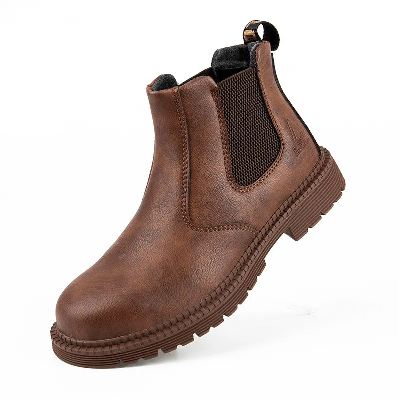 Bottes de sécurité hommes imperméables à embout acier, idéales pour chantier et industrie, protection robuste.