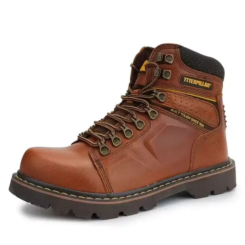 Bottes de sécurité unisexe en cuir, confortables et anti-écrasement, idéales pour le travail.
