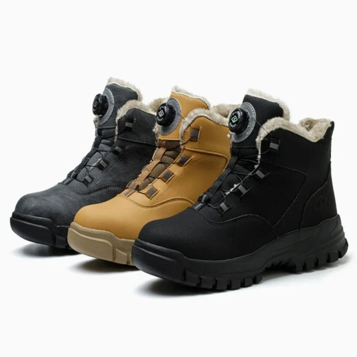 Bottes de protection robustes pour hommes, imperméables et fourrées, avec serrage rotatif, pour travaux exigeants en hiver.