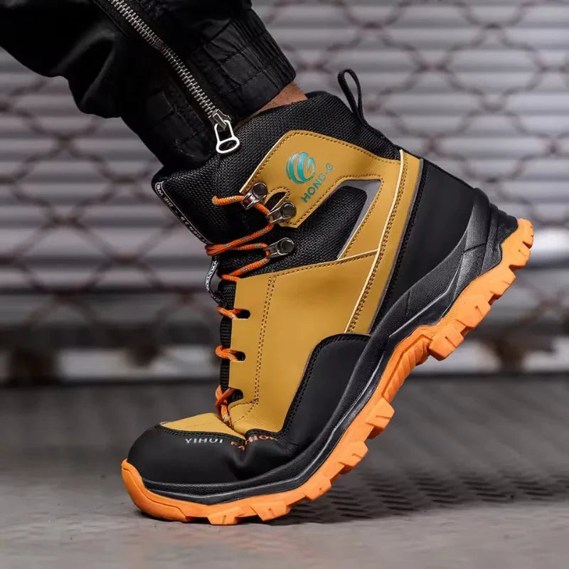 Chaussures de sécurité ISO 20345, robustes, avec embout acier et anti-perforation, idéales pour le travail.