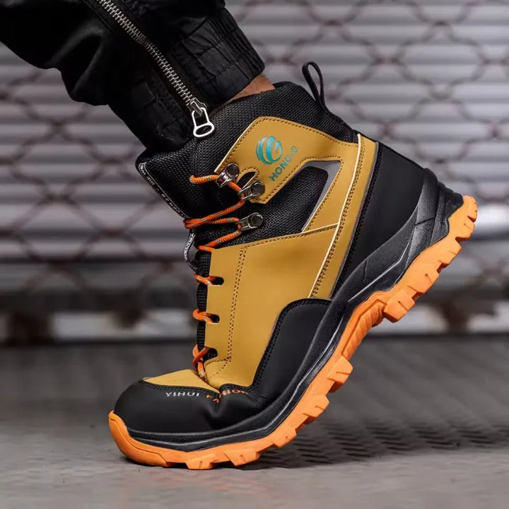 Chaussures de sécurité ISO 20345, robustes, avec embout acier et anti-perforation, idéales pour le travail.