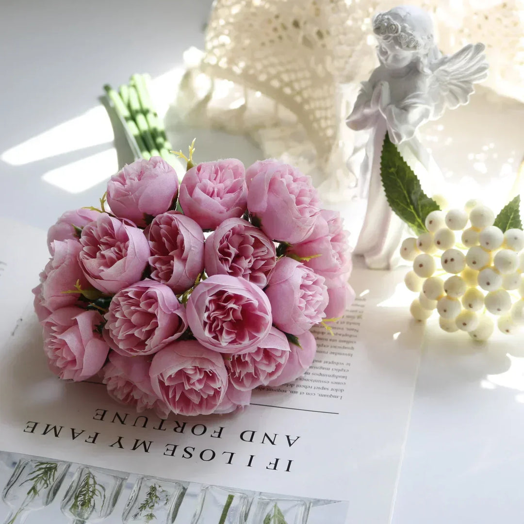 Idée cadeau romantique: bouquet de pivoines en soie éternelle pour une décoration florale durable.