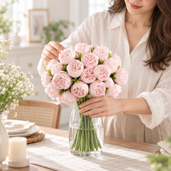 Bouquet de pivoines en soie éternelles, idéal pour une décoration florale élégante et romantique.