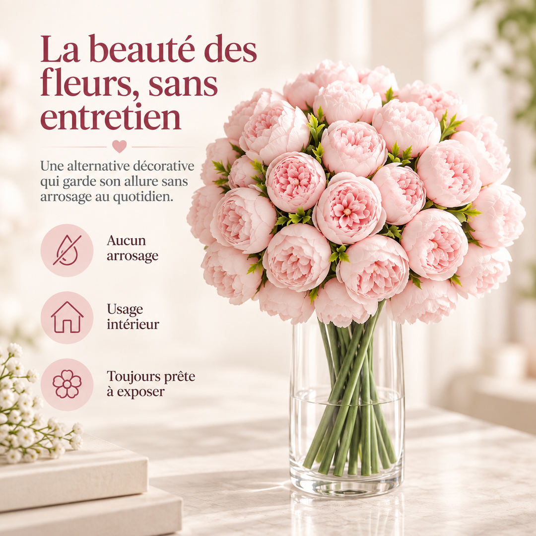 Superbe bouquet de pivoines en soie pour mariage, une décoration florale romantique et durable.
