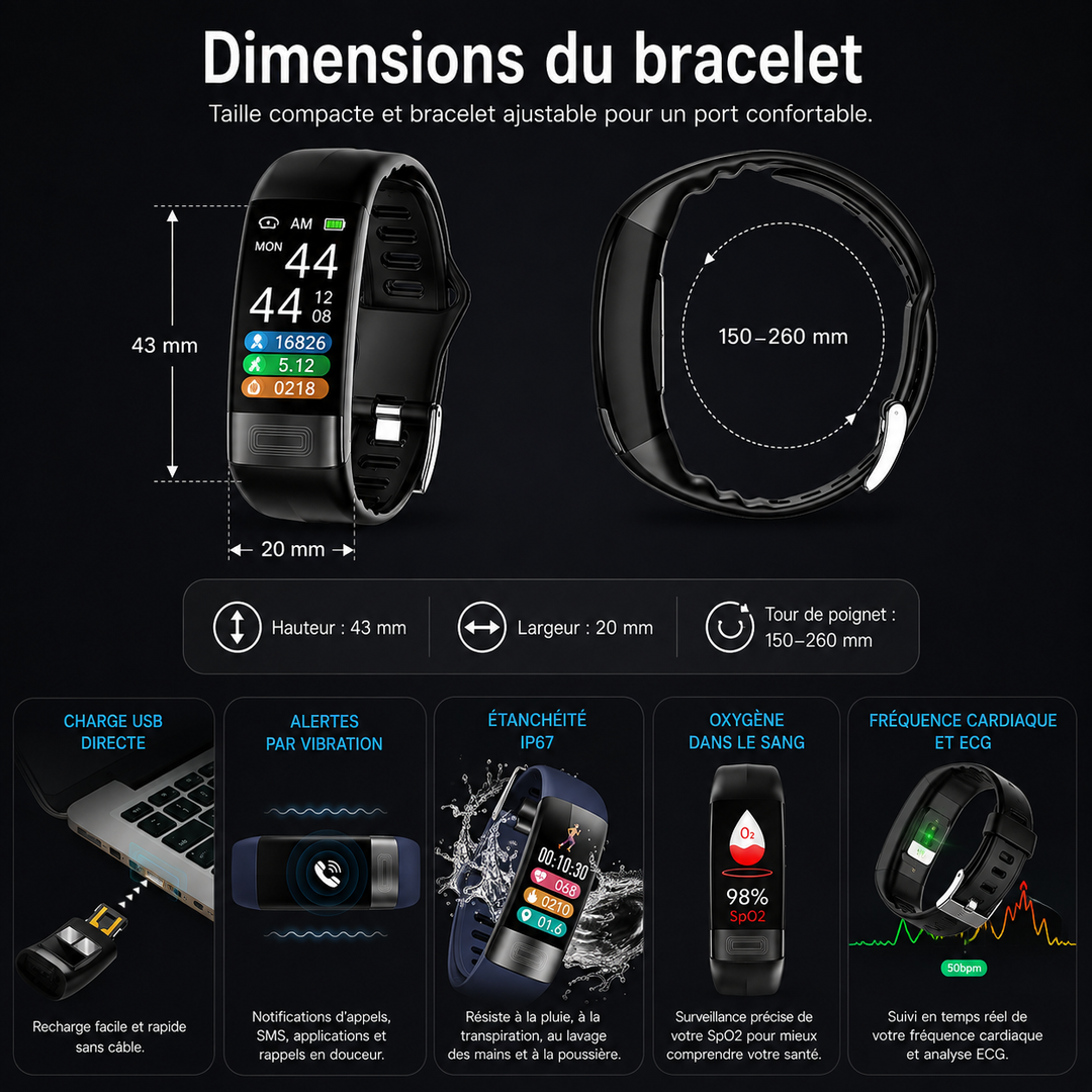 Couple portant un bracelet connecté unisexe pour suivre leur activité physique et leur bien-être.