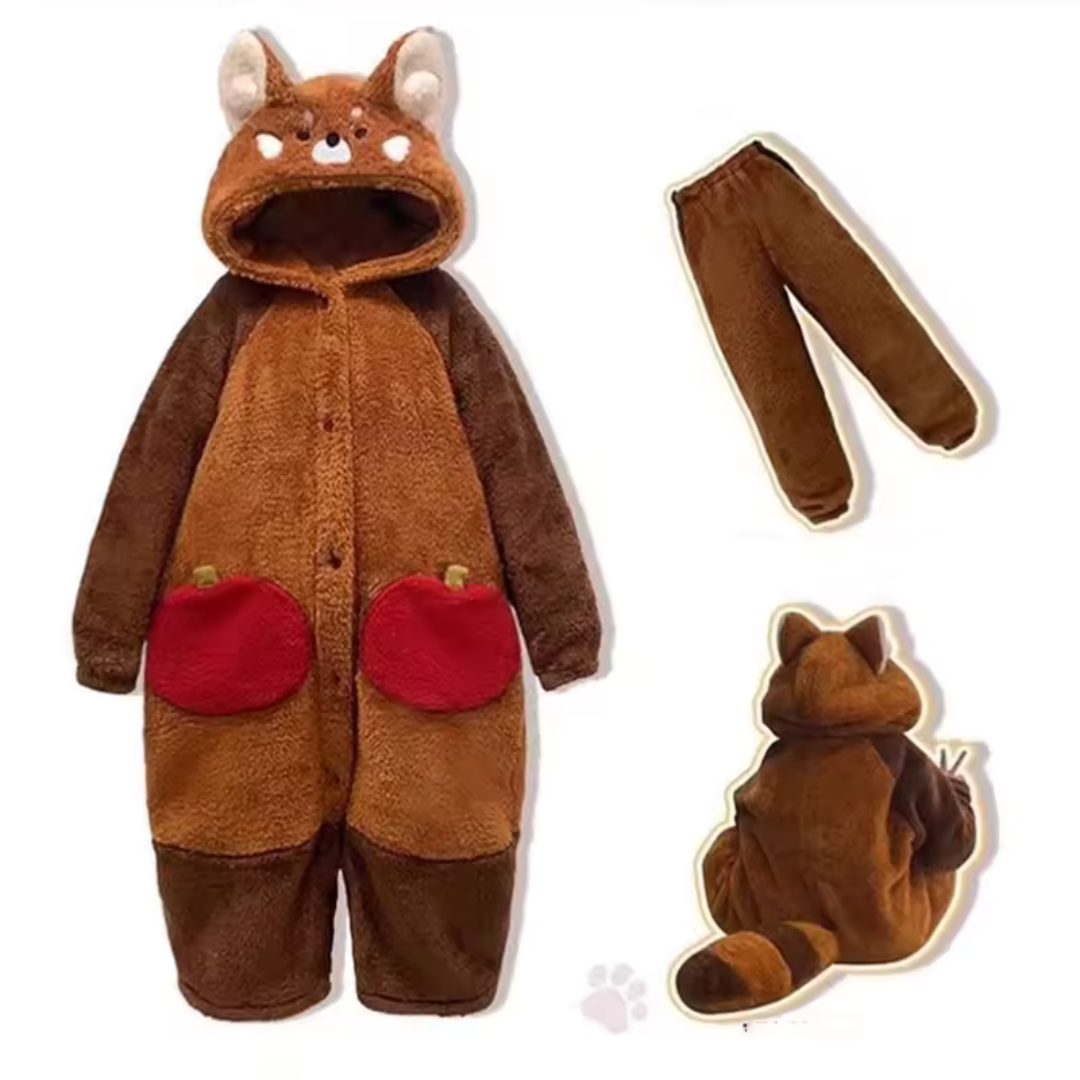 Pyjama femme rouge panda kawaii, un vêtement de nuit stylé et confortable pour toutes les saisons.