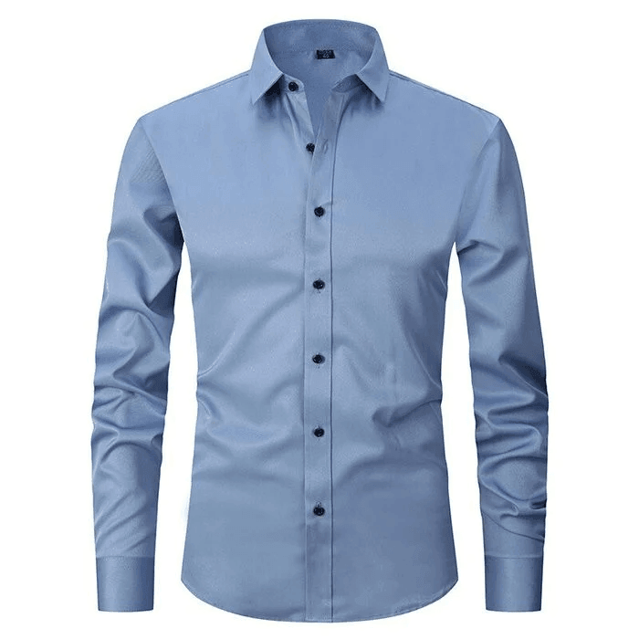 Détail du col et des poignets de la chemise extensible hommes, coupe moderne et soignée.