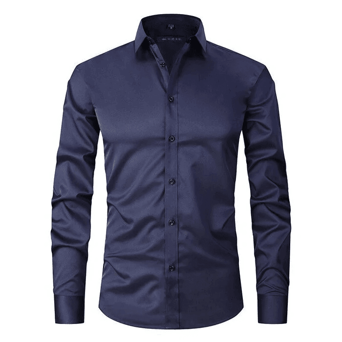 Homme portant une chemise extensible décontractée, style chic et confort pour le quotidien.