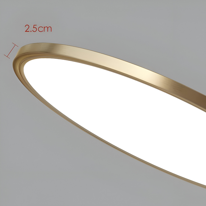 Plafonnier LED rond couleur bronze, ultrafin, lumière chaleureuse et design contemporain.