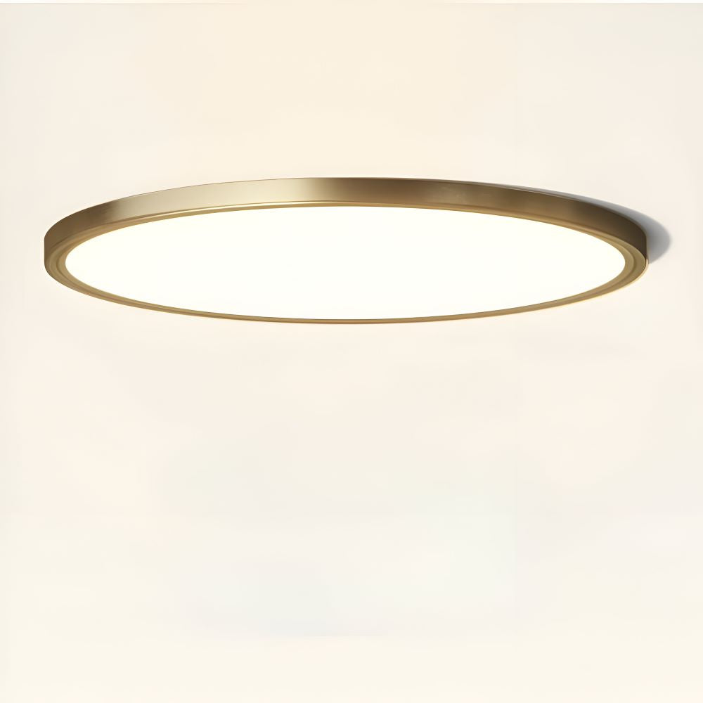 Plafonnier LED rond bronze, esthétique moderne et luminaire ultrafin pour un intérieur raffiné.