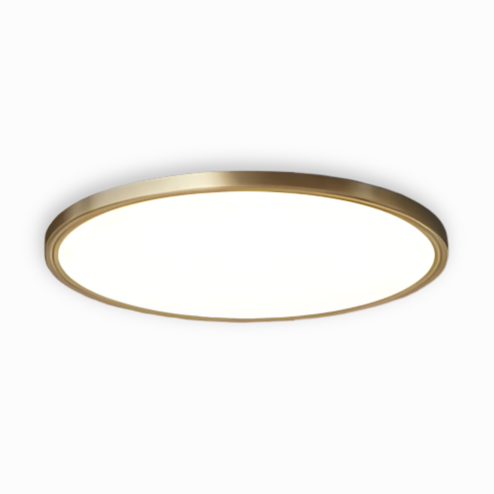 Plafonnier LED rond bronze, modèle ultrafin, design moderne et lumière éclatante.