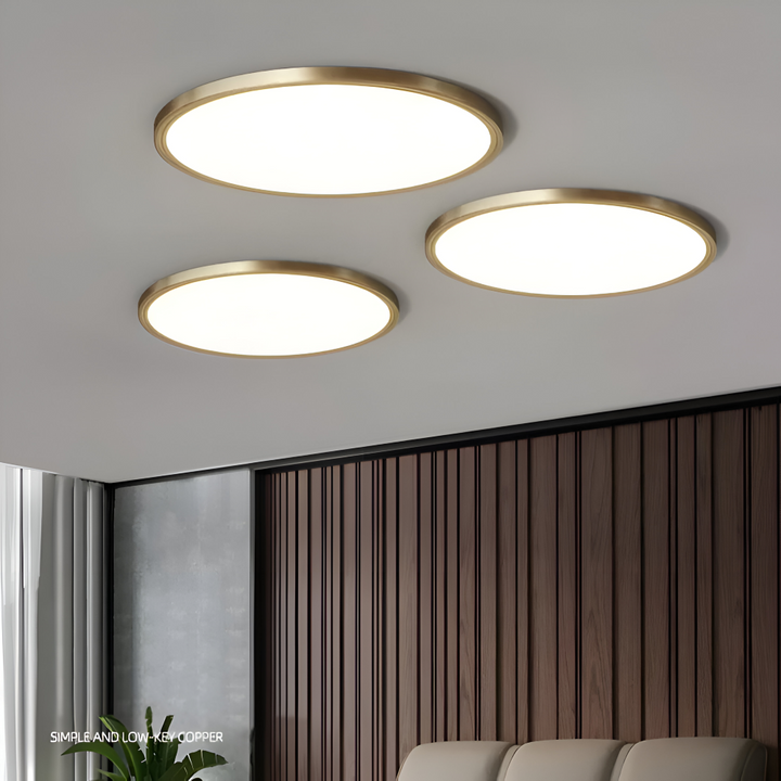 Plafonnier LED rond bronze moderne, design élégant et minimaliste pour intérieur.