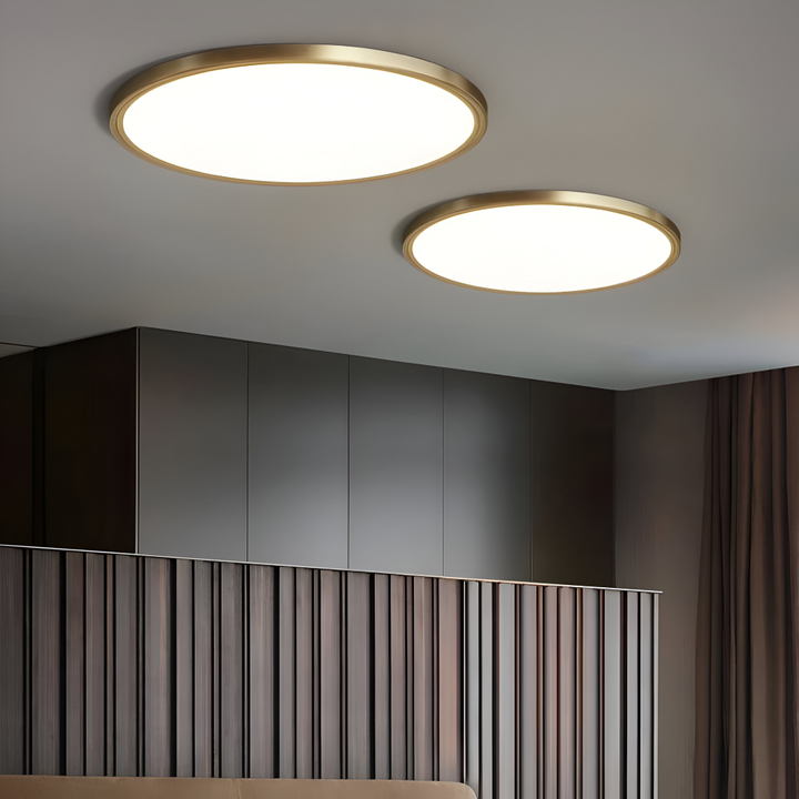 Plafonnier LED rond en bronze, design élégant et moderne pour une lumière optimale.